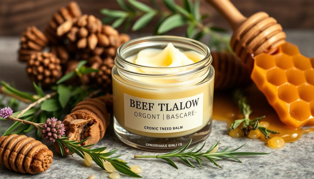 organic grass-fed beef tallow balm with raw honey